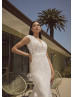 Cap Sleeves Ivory Lace Tulle Keyhole Back Modern Wedding Dress